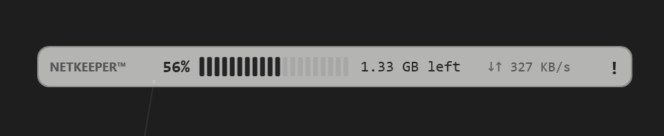 Bar view: 56% used, 1.33 GB left and the current speed on one thin line